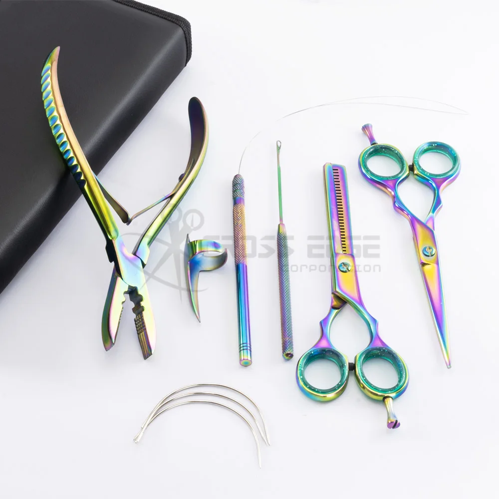 Wholesale Professional Quality Hair Cutting Scissors Set C Type Needles Hair Extension Tools Kit
