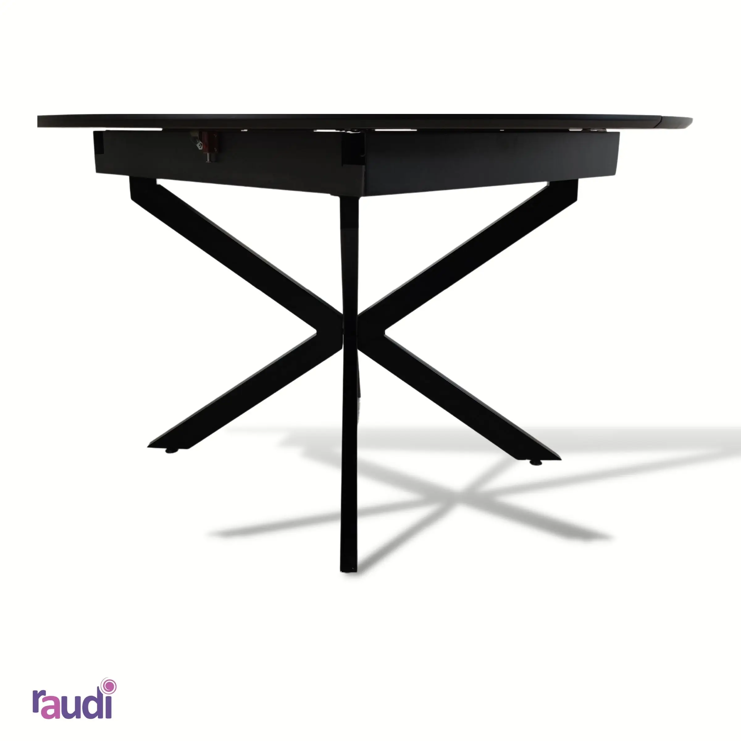 Expandable Design Round Dining Table Metal Legs Concrete Matt Pattern