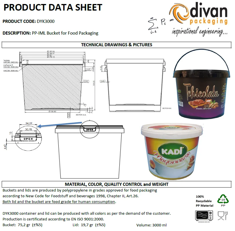 4 Gallon Food Grade Square Bucket with Lid - Divan Packaging