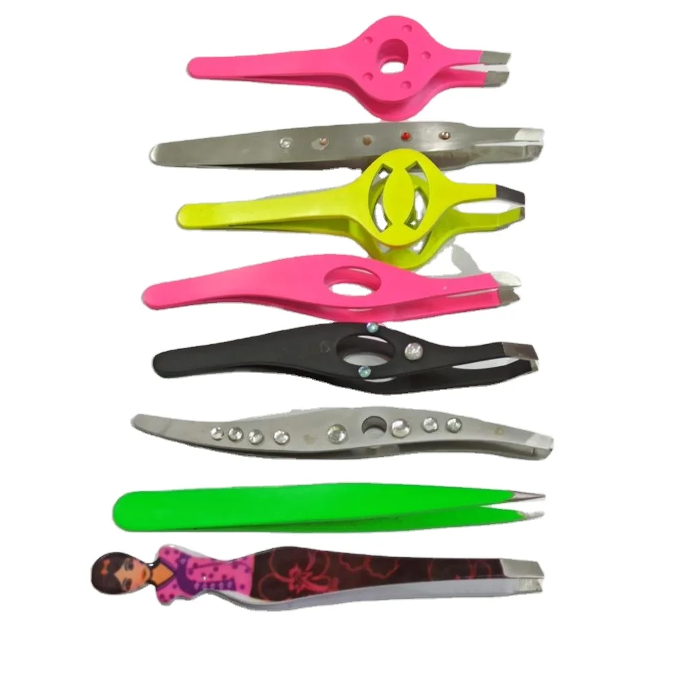 Eyebrow Tweezers Kit Stainless Steel Slant Round Pointed Tip Type Eyebrow Plucking Tweezers