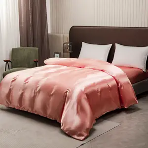 Luxury Coral Pink Satin Duvet Cover Set Hotel Quality Silky Soft Zipper OEKO-TEX Certified Customizable 200TC All-Season Bedding