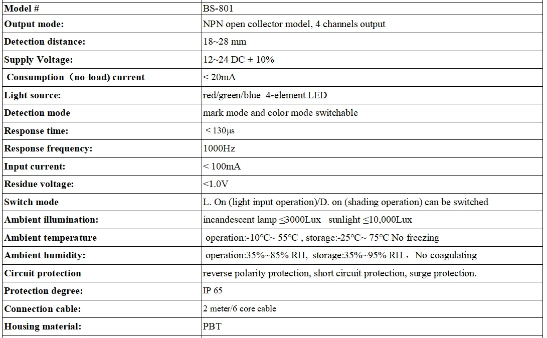 Optical Color Detecting NPN De Photo Detector Sensor 4 Output