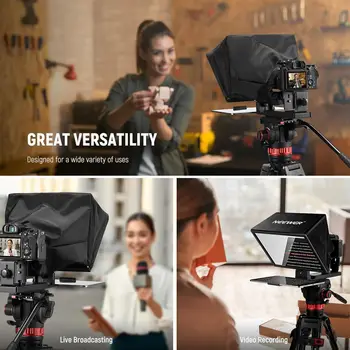 NEEWER Basics X12B Aluminum Alloy Liftable Teleprompter 12" for iPad Tablet Phone DSLR Camera, No Assembly, Remote & App detail image