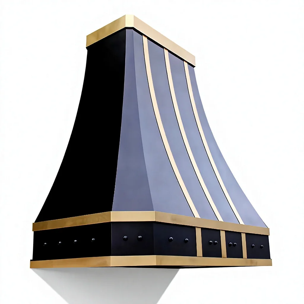 Luxury Black Stainless Steel Brass Range Hood Custom Wall Mount Architectural Kitchen Hood