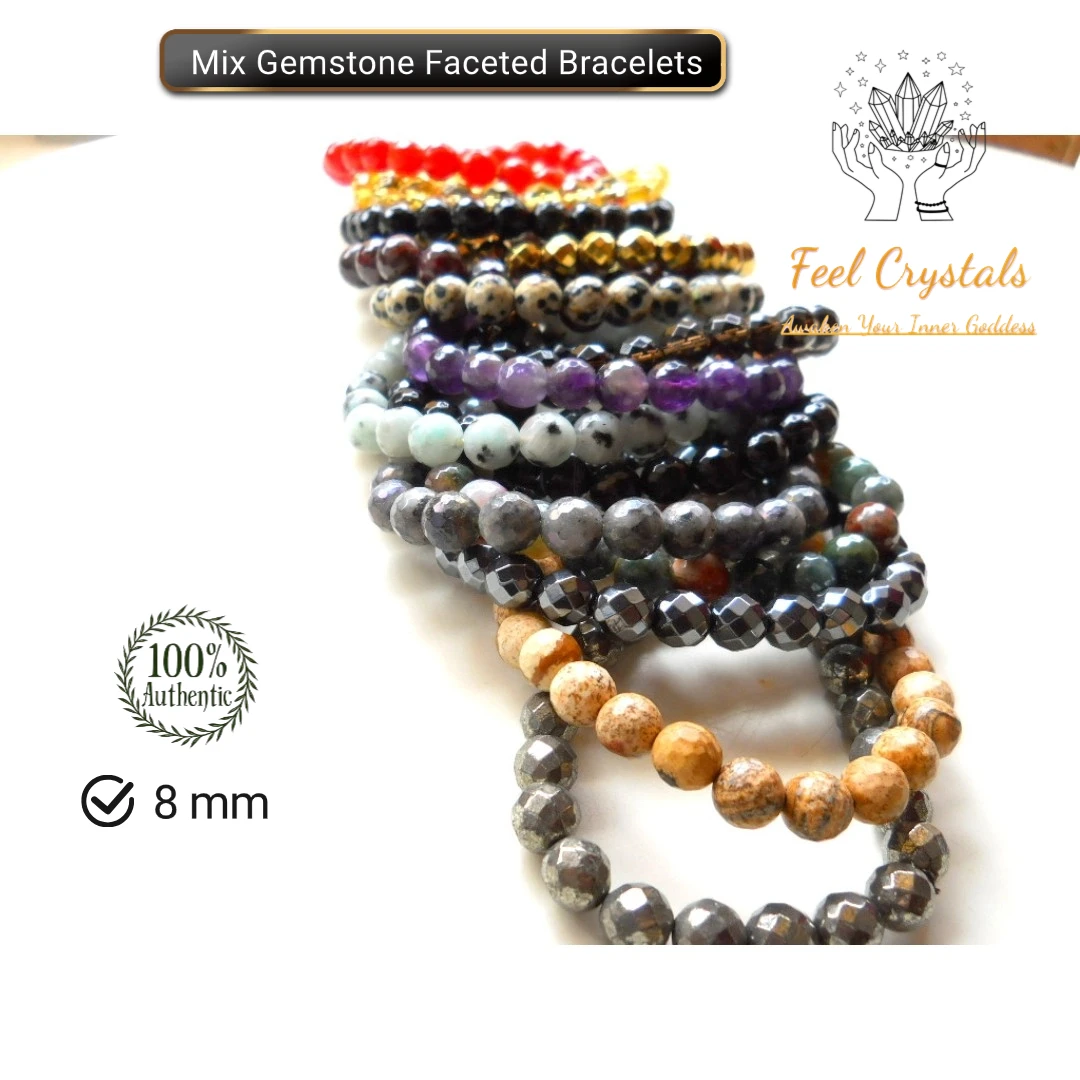 Stylish Unisex Bracelet with 8 mm Amethyst Faceted Beads Natural Crystal Gemstones Stretchable Trendy Men Women Boys Gift Idea