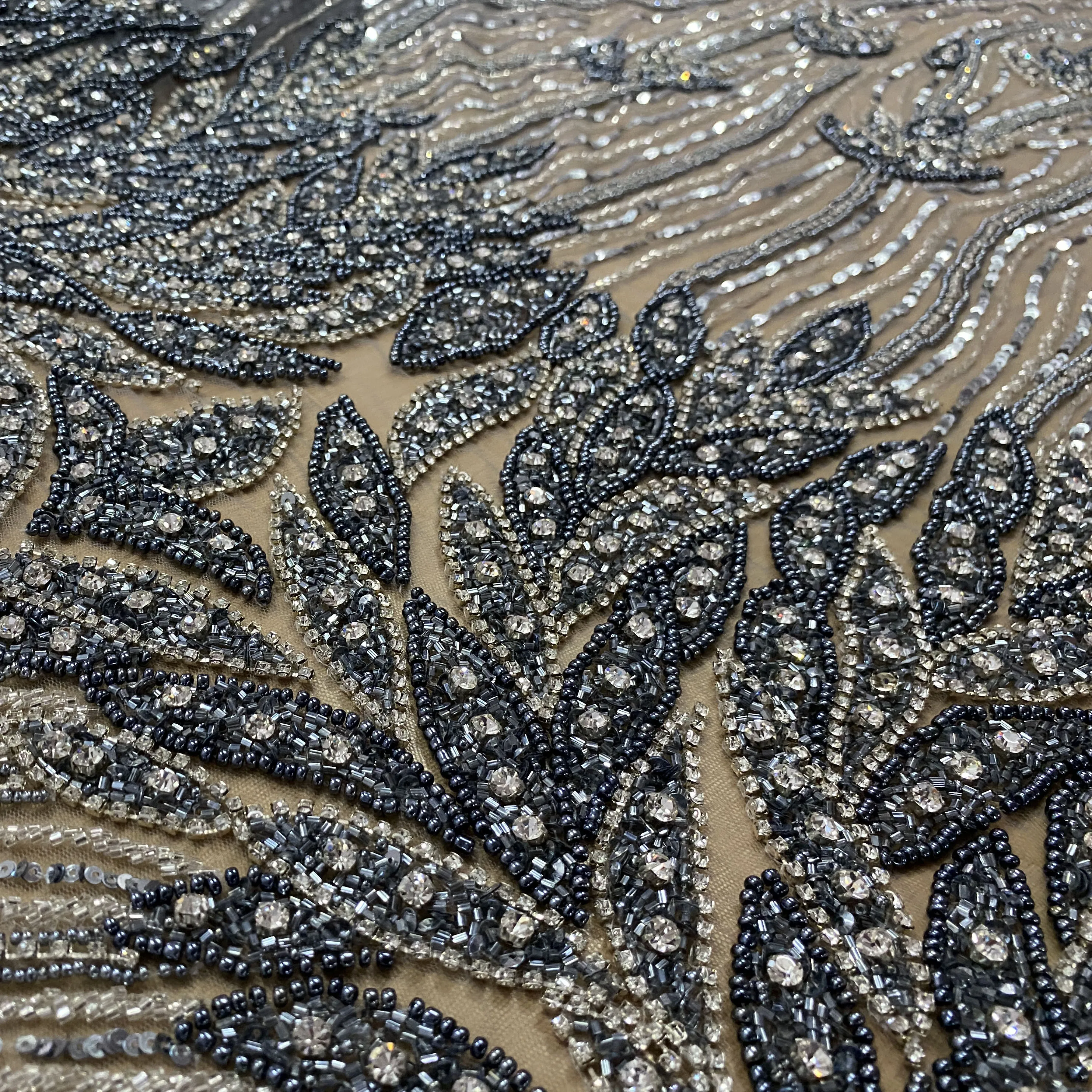 Hot Black Luxury 2023 Sequins Embroidery Beaded Lace Fabric Bridal For