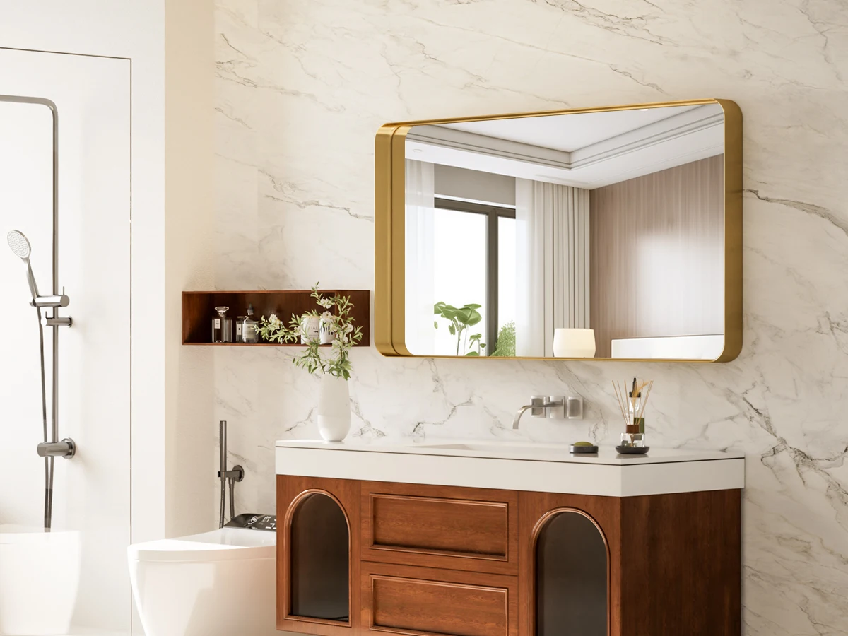 Curated visual reference: Smart Led Eco Friendly Bathroom Vanity Mirror Black Aluminum Framed Photo Inspiration