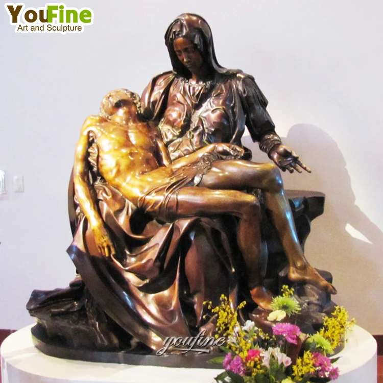 宗教像ブロンズ悲しい聖母マリアが死んだイエスブロンズ彫刻を保持
