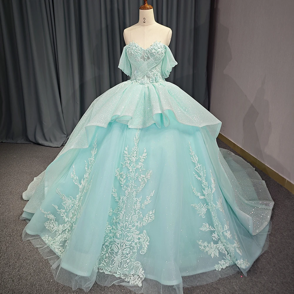 Wholesale Fashion Cyan weetheart Glitter Pleats Quinceanera Party Girl dresses,1 Piece
