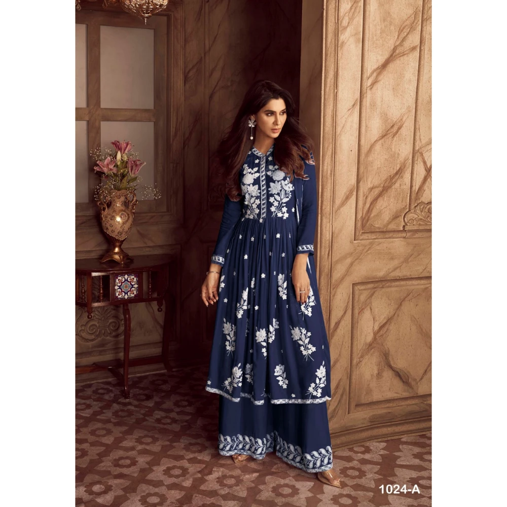 Islamic Pakistani Designer Rayon Embroidery Anarkali Kurti Palazzo Set for Womens Girls Wedding Party Function Wholesale Rate