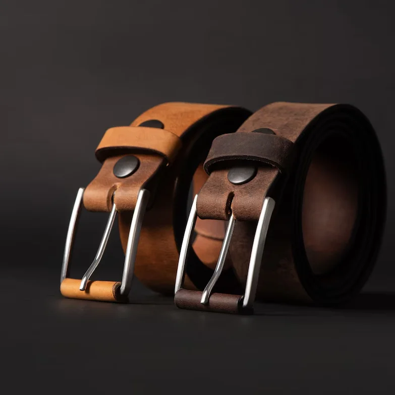 Handmade Brown Distressed Leather Belt with Unique Steel Buckle Gift for Him genuine leather belts from Pakistan