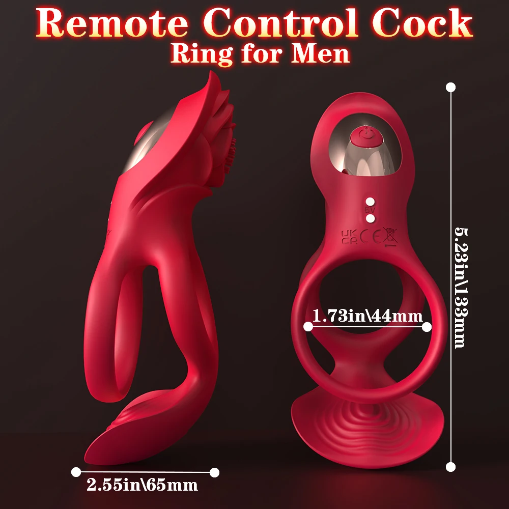 S-HANDE 4 In1Remote Control Rose Flower Shape Vibrating Cock Rings Clitoral Penis Ring with Scrotum Stimulator