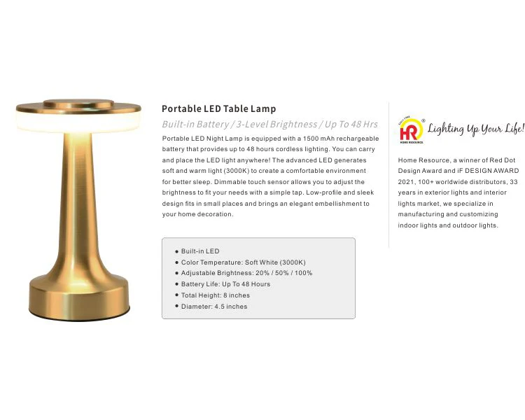 Touch Dimming Cordless Rechargeable Led Mood Table Light,Hotel Table