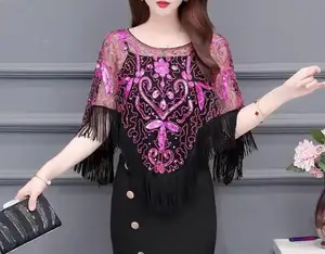 2026 Top Trend Women's Elegant Summer Cape New Tassel Pullover Shawl Sequin Starry Sky Sand Petal Design All-match Fashion Cape