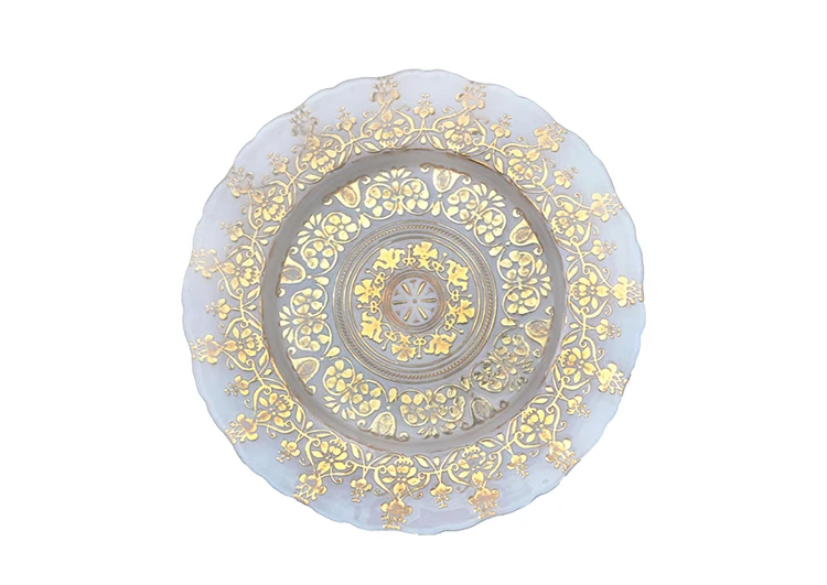 Unique Design Elegant Royal Decoration Plates Wedding Event Banquet Dinnerware Silver Gold Glass Charger Plates