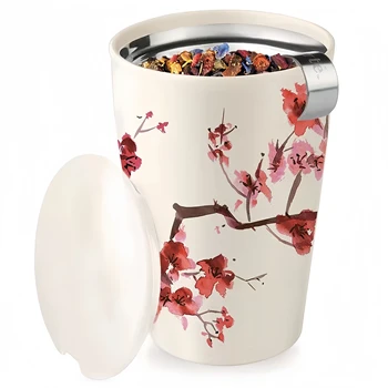 Portable Porcelain Tea Infuser Mug Cute Coffee Mug Ceramic Tea Mug with Live Leaf Infuser and Lid