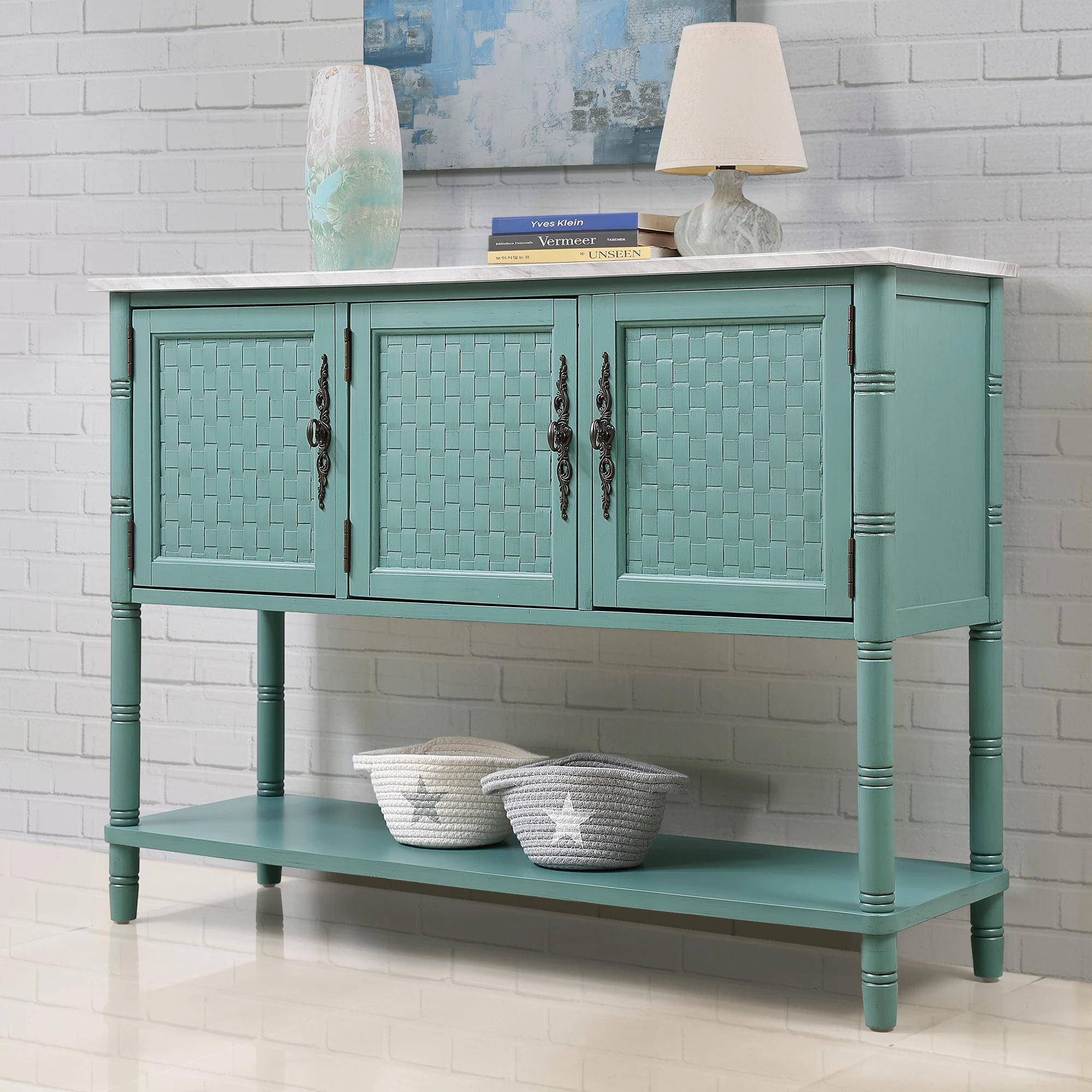 Green Wood Console: Buffet,Sideboard,Storage Cabinets,Bottom Shelf ...