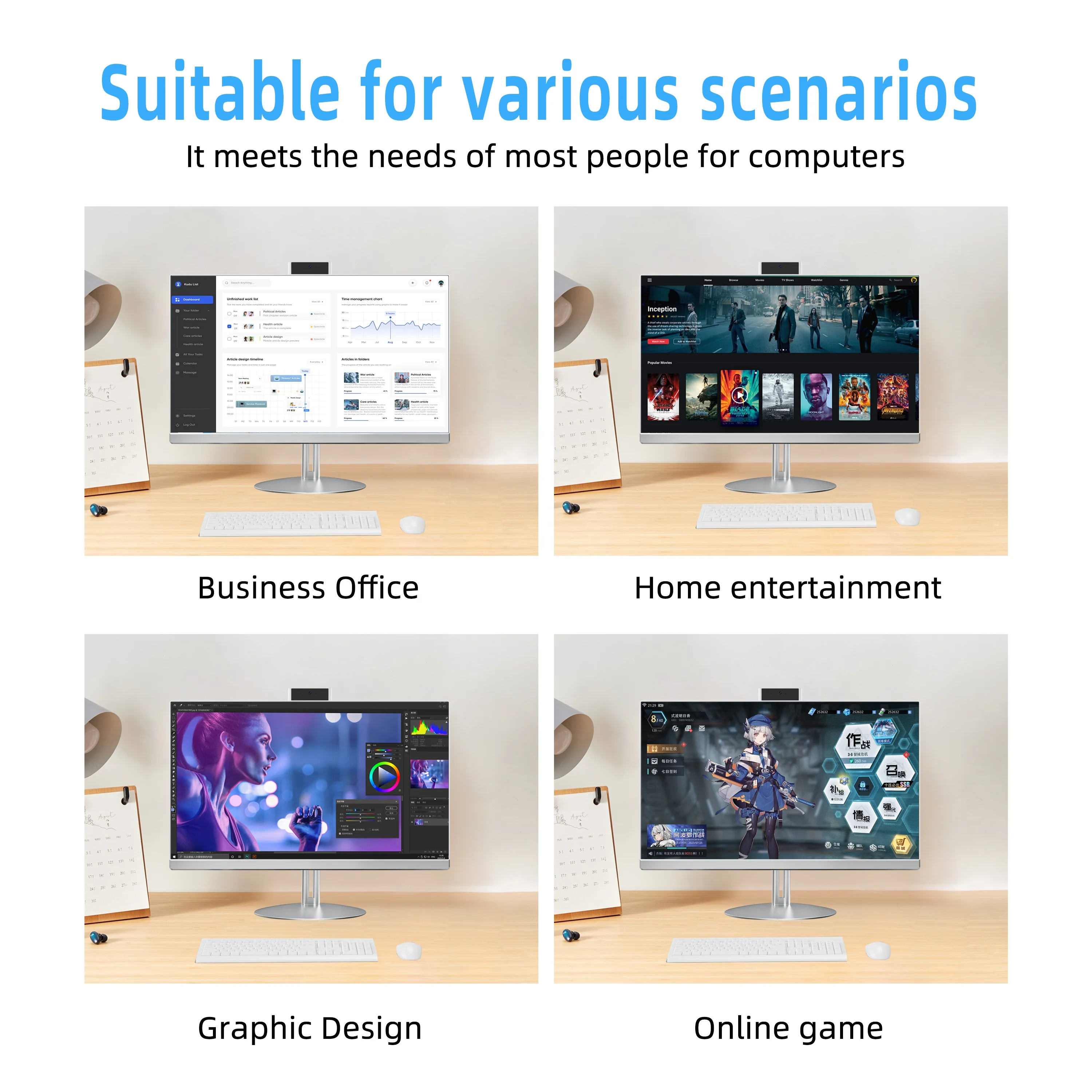 I3 I5 I7 Desktop Computer Non Second Hand All in One 23.8 Inch Touch Screen Pc All in One Monitor Touch Screen Pc Vesa
