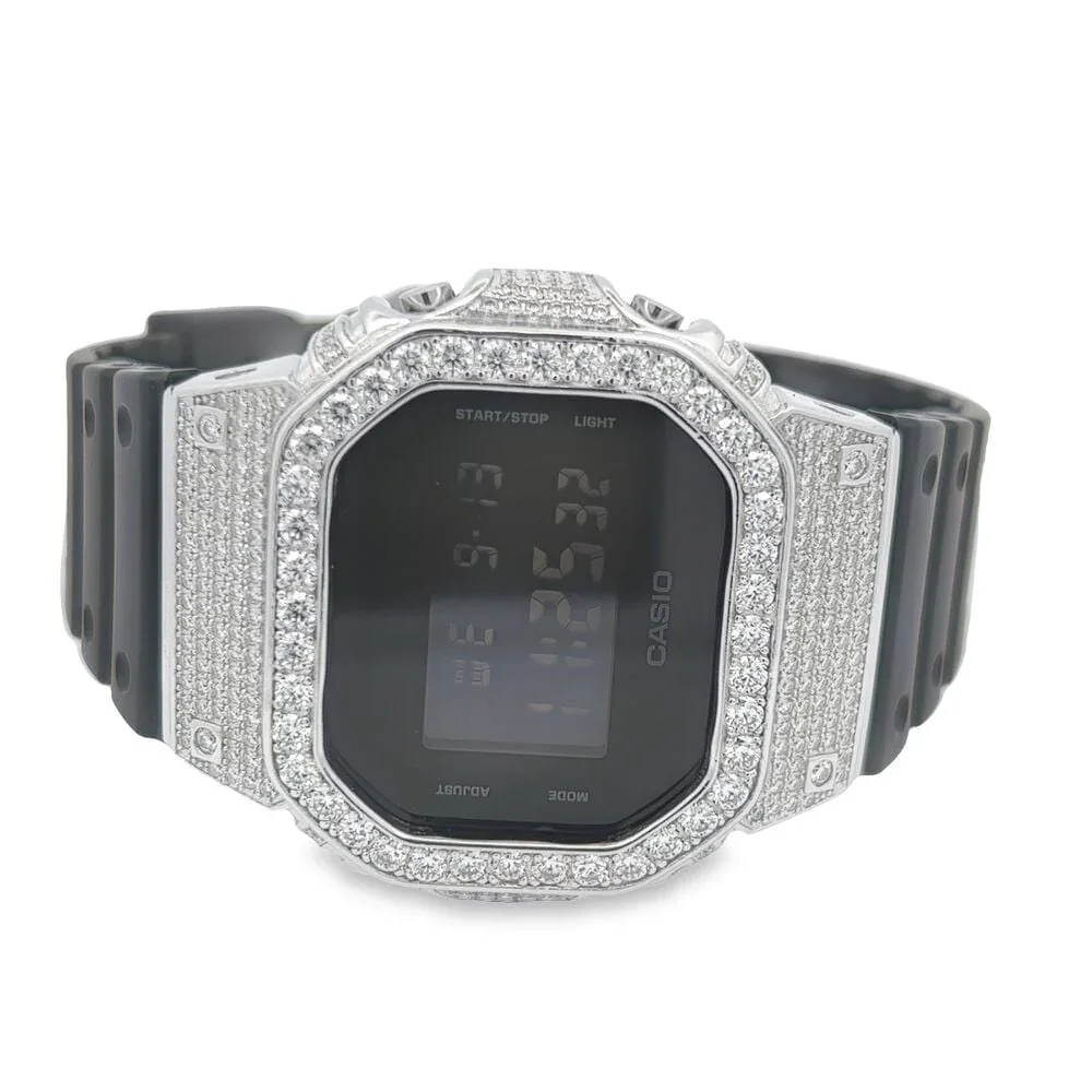Custom G Shock DW5600 Iced Out Watch - 4.50 Carat Moissanite
