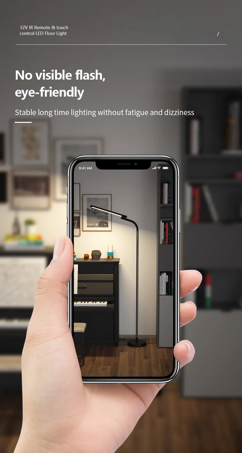 12vLED Floor Lamp，With Infrared Remote Control and Touch Control Adjustable Brightness Energy Saving Modern Design Floor Lamp