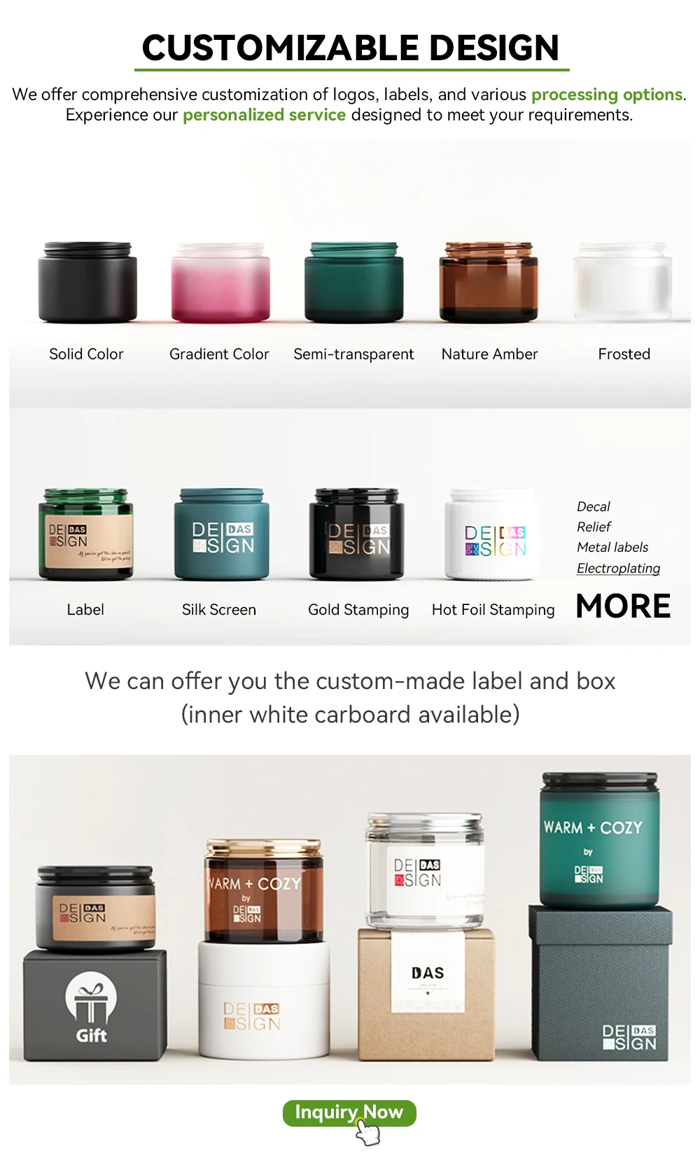 Frosted Clear Amber Glass Cosmetic Jars - 1oz to 16oz Face Cream ...