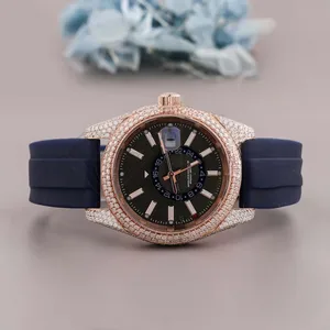 Best Selling High Fashion Business Hip Hop VVS Moissanite Iced Custom White Diamond Bezel Luxury Unisex Watch Gift Him