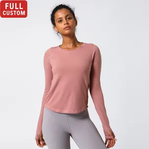 High Quality Women Sports Yoga T-Shirt Solid Yoga Top Lulu Long Sleeve Yoga Top Women Long Sleeve T-shirt