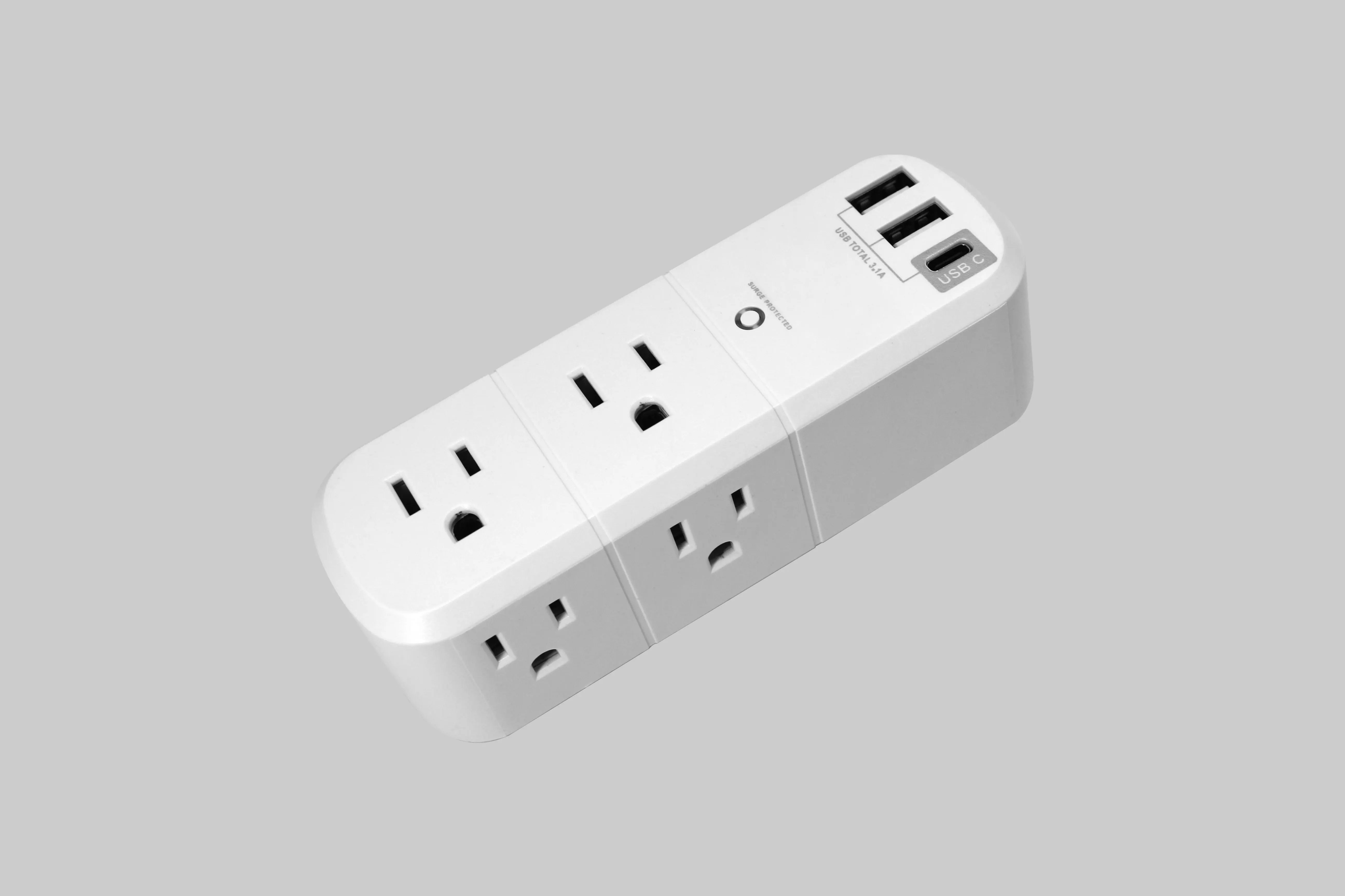 Outlet Extender with Rotating and Multi Plug with 6 AC 3 USB Ports (1 USB C), 3-Sided Power Strip with Wall Adapter Charger for