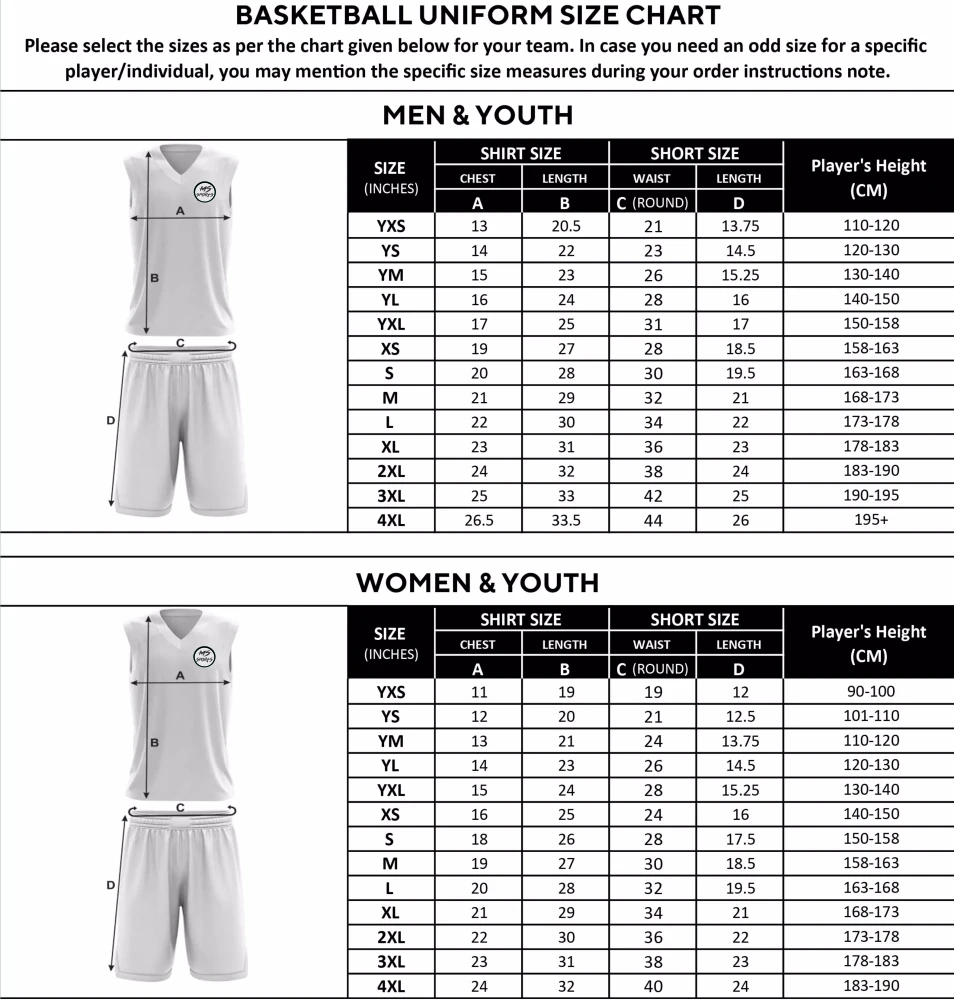 Uniform Jersey Size Chart — Peabody Youth Basketball Association