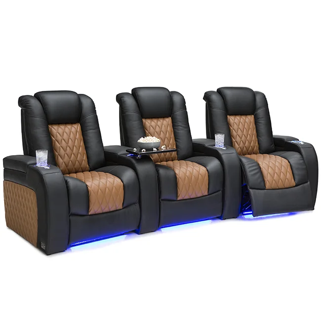 Cy Top Grain Leather Power Reclining Movie Theater Sofa Vip Seating
