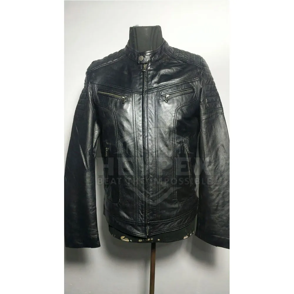 Wholesale US Size Stand Collar Sheep Skin Leather Jacket