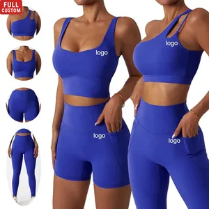 Halter Tight Fitting Short Top Suit Custom Gym Clothing Active Wear Yoga Bra and Pants Set