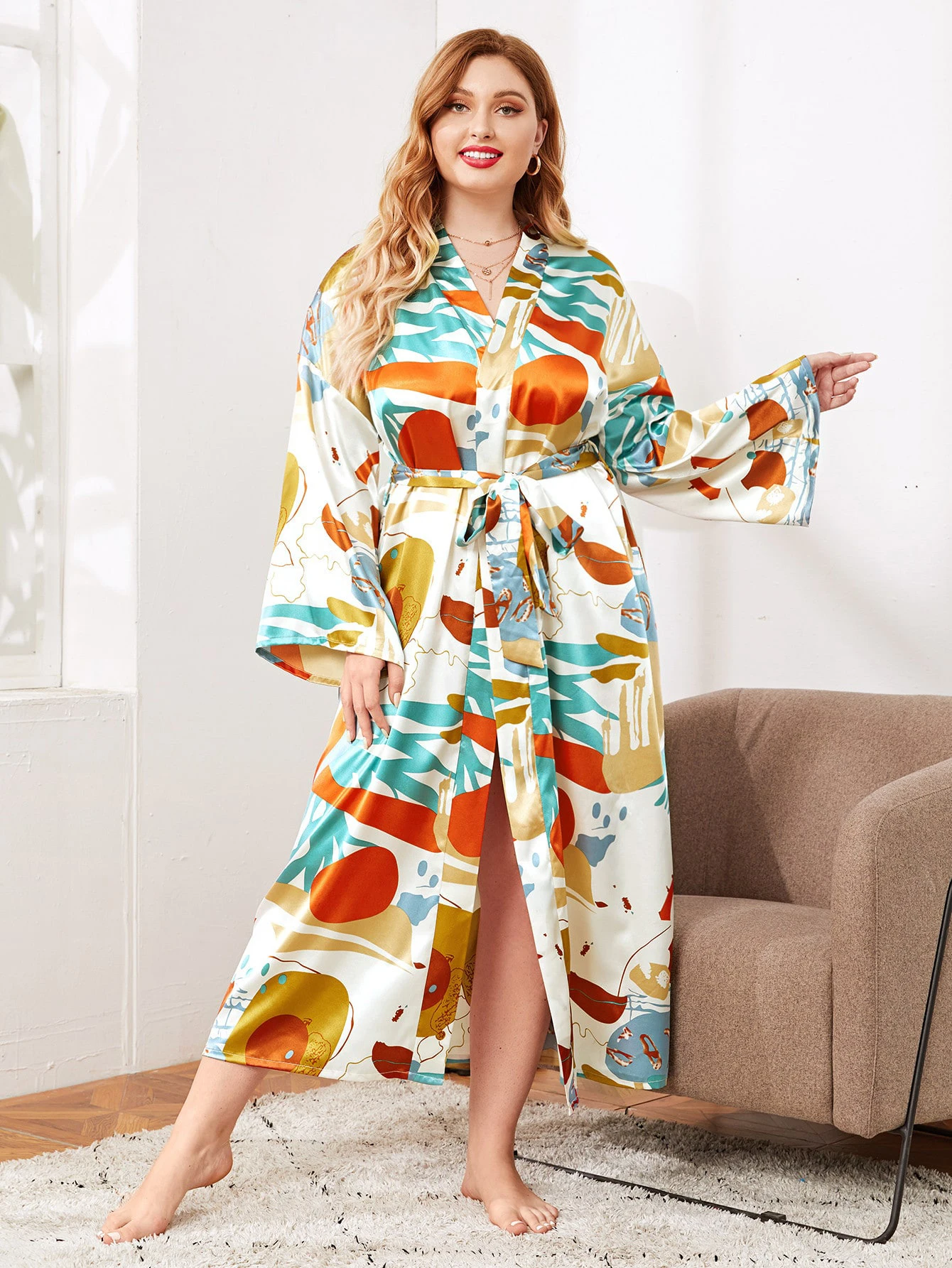 Custom Flower Print Bride Robe Long Sleeve Long Night Gowns Polyester ...