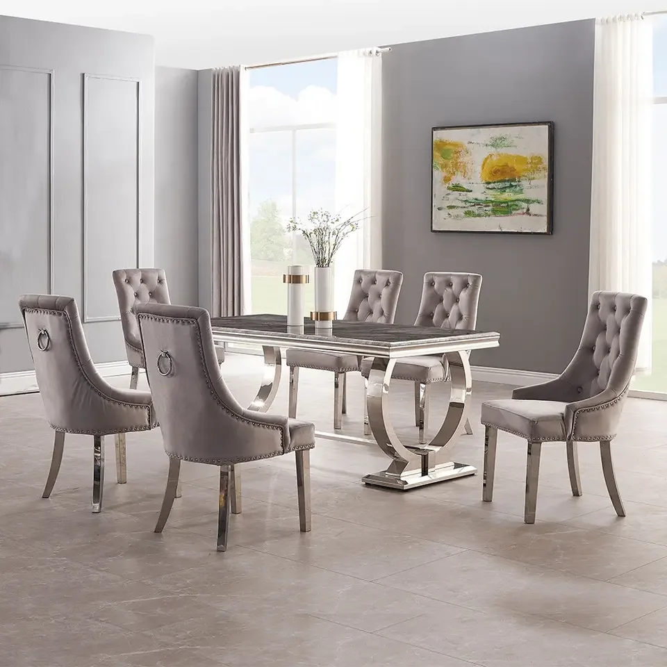 Modern Luxury Stainless Steel Furniture Marble Top Dining Room Table