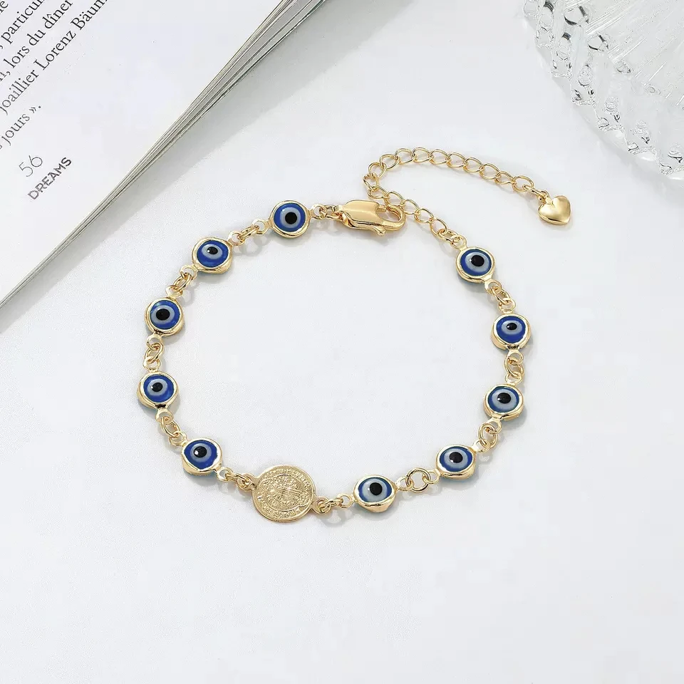 JML Latest Design Fashion Jewelry Friendship 14K Gold Plated Evil Blue Eye  Charm Womens Designer Bracelets - Main Image