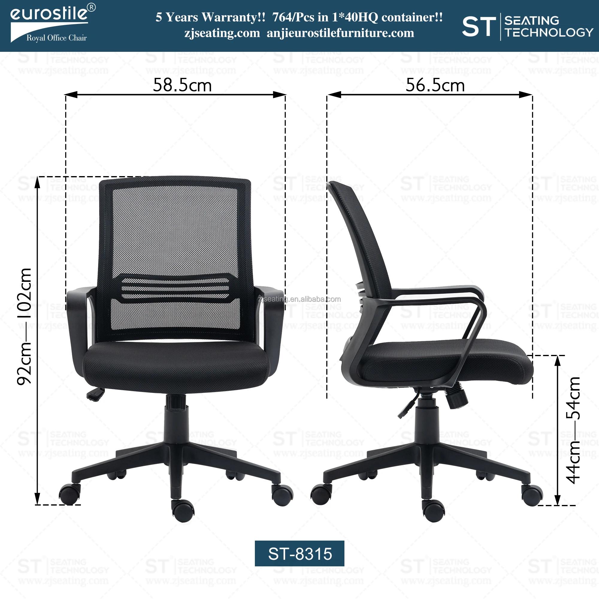 Eurostile Ergonomic Mid Back Breathable Mesh Swivel Adjustable Height