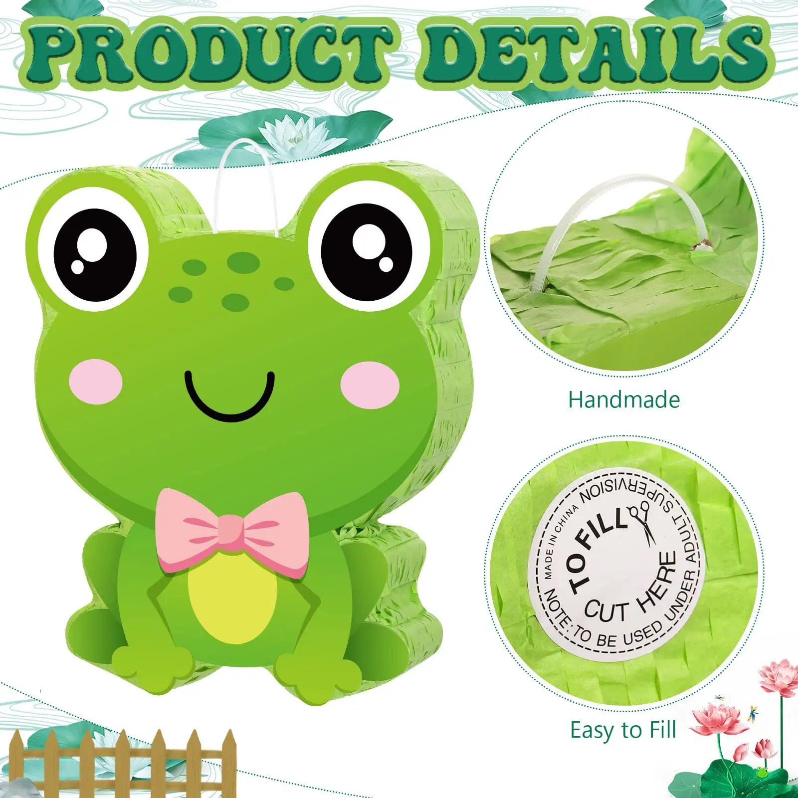 Green Frog Pinata with Blindfold Confetti and Stick Frog Pinata Set for Summer Boys Girls Kids Birthday Party Favors Decorations