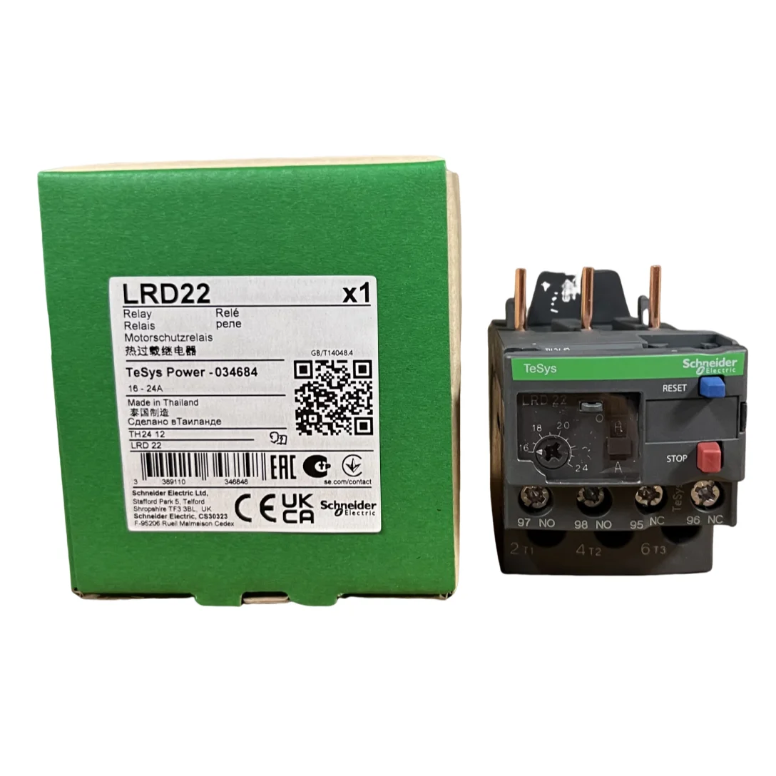 Relais De Surcharge Thermique LRD22 16-24A - 1 Contact NO + 1 Contact NC - Pince à Vis - Pour Protection Moteur