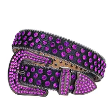 Factory Purple Bling Bling Rhinestone Cinturones Para Hombres Mujeres Moda Crystal Studded Cuero Diamante Belt