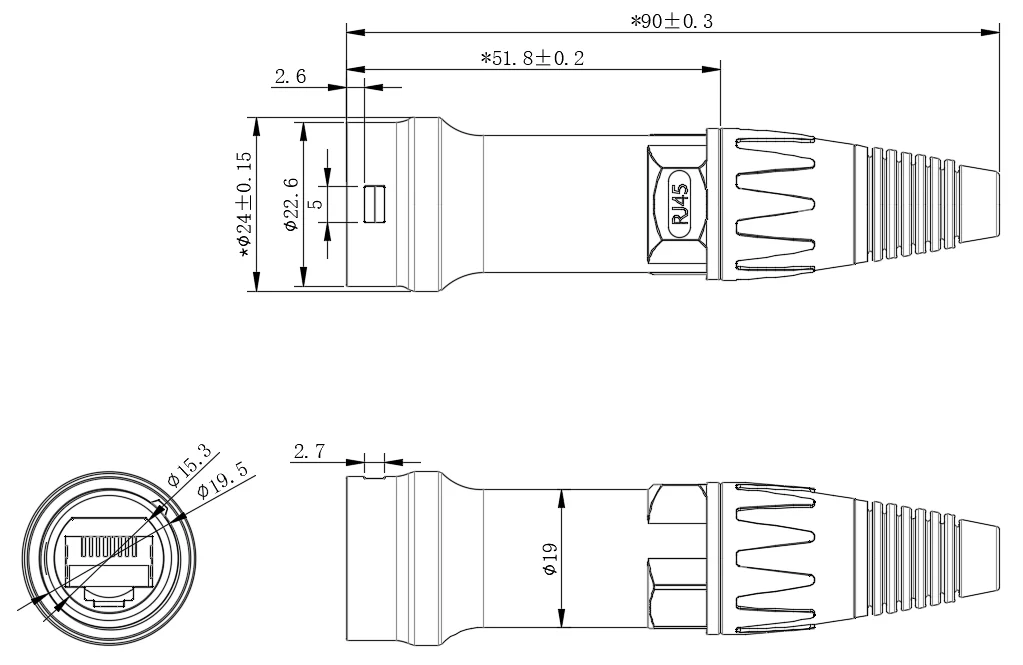 Shenzhen New Lock Design Outdoor Metal Button Ip65 Waterproof Male Rj45 Signal Connector