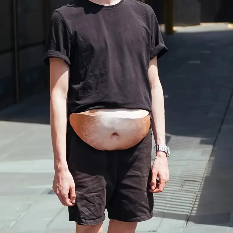 Faux belly waist bag styled with casual clothing