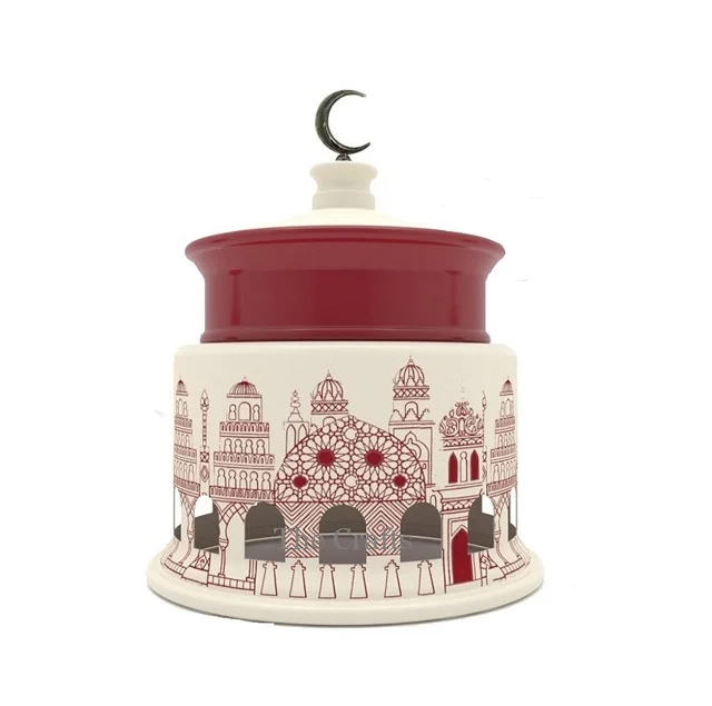 Islamic Design Metal Serving Dish for Ramadan and Eid Special Usage Hotelware Food Serving Dish With Moon Shape Knob
