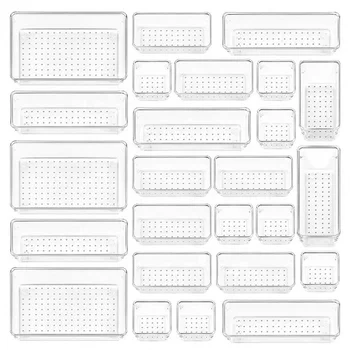 25-Piece Transparent Desktop Drawer Storage Box Environment-Friendly PET Plastic Rectangle Shape for Jewelry Storage