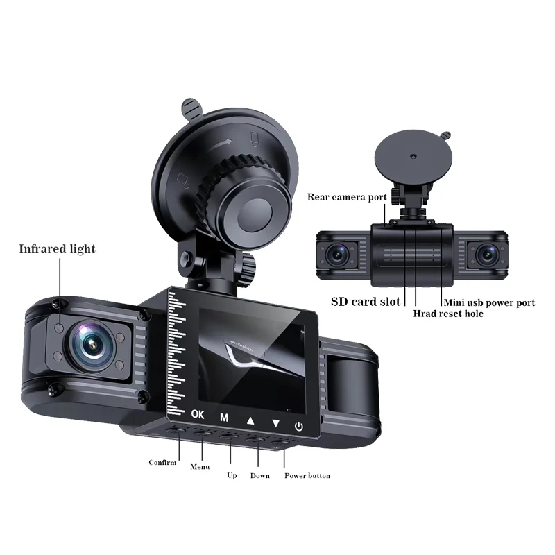 Best Selling 3 Lens Camera Dashboard Dual 180 Degree Dvr Vehicle