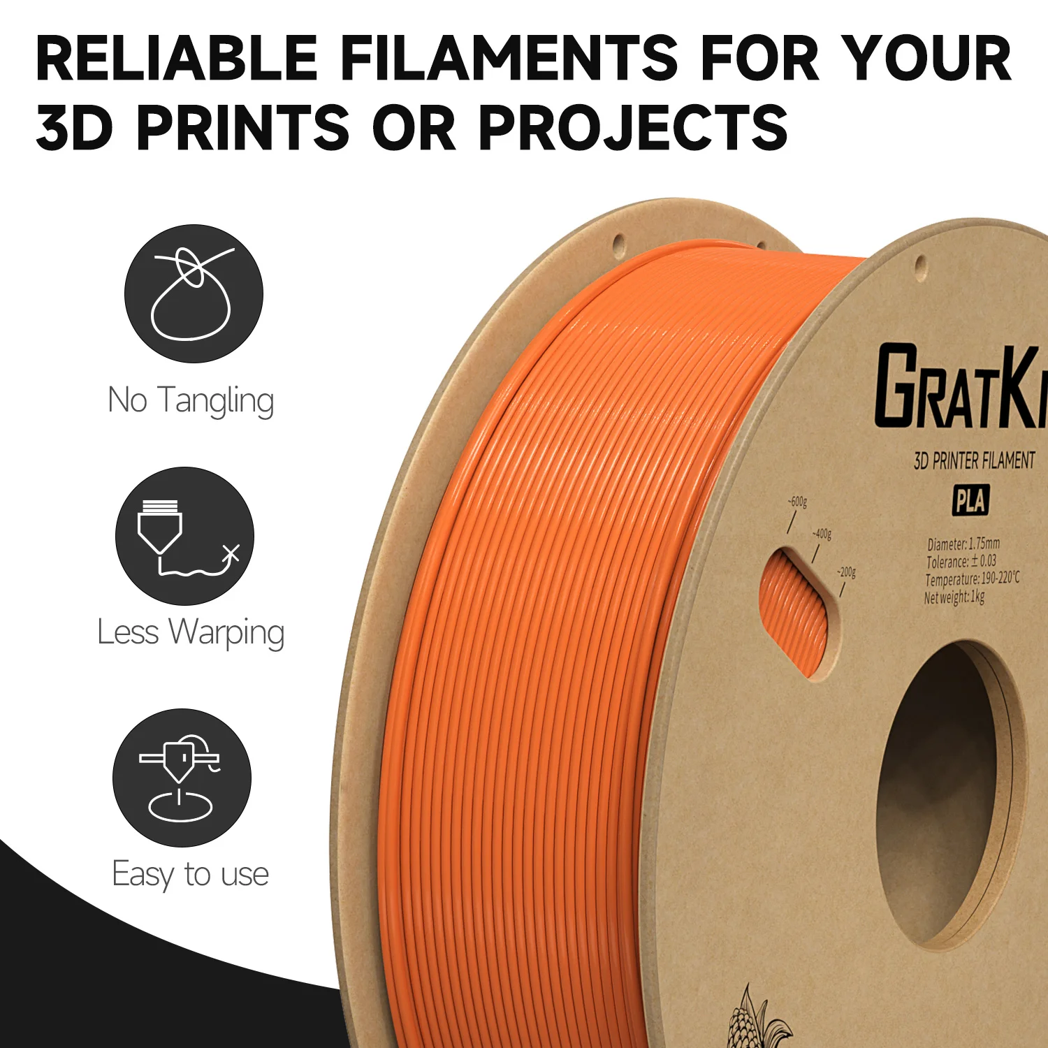 Gratkit Orange Pla Filament 1kg,Pla Filament 1.75mm,+/0.03mm Buy Pla