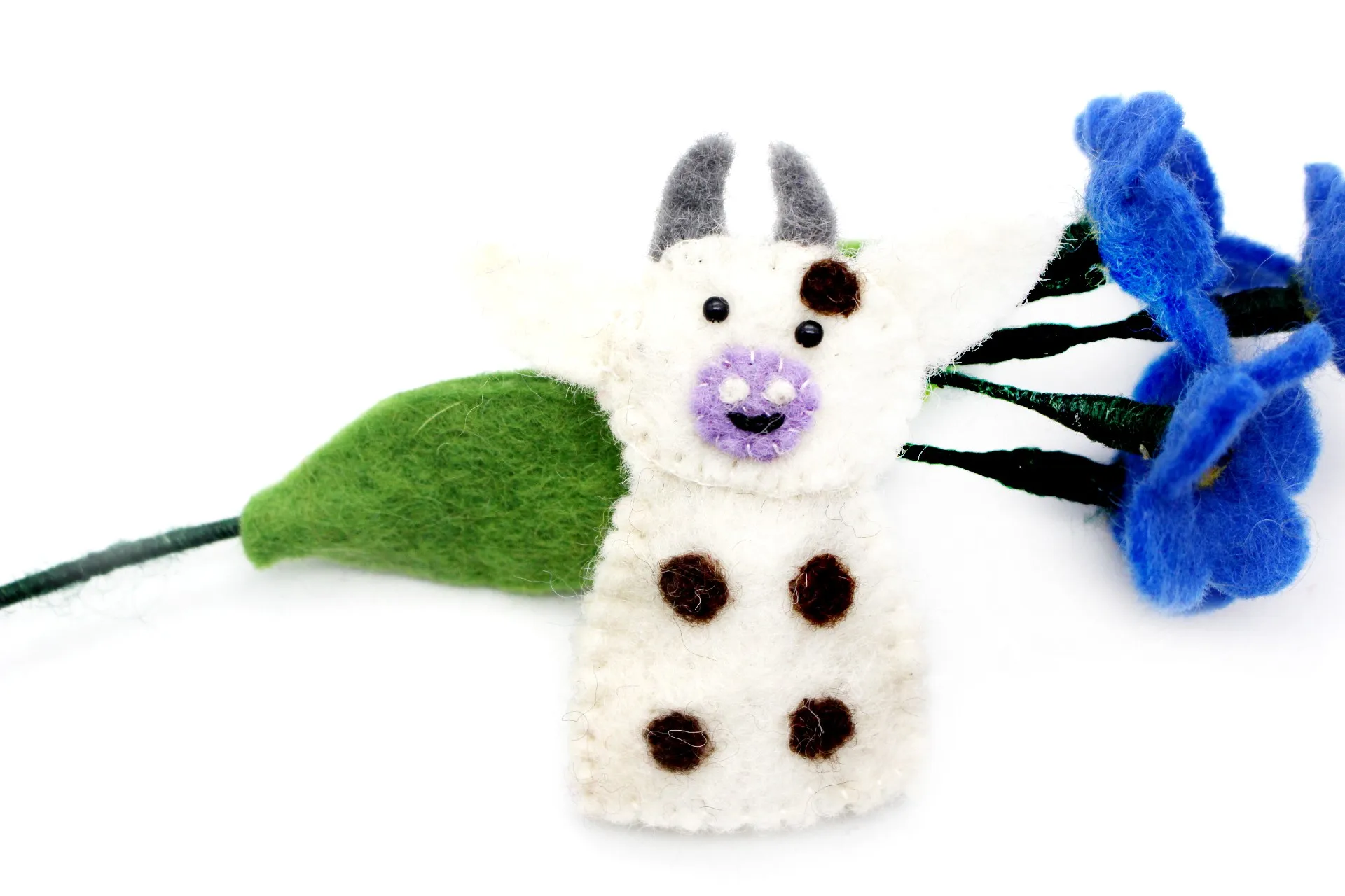 100% шерстяная валяная пальчиковая кукла-милая корова кукла-лучший подарок для вашего ребенка-используется рассказов-ручная работа в