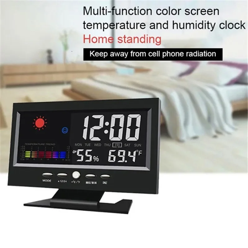 Colorful Backlight Digital Alarm Clock Weather Forecast Station Alarm Clock with Date/Temperature/Humidity/Snooze Display