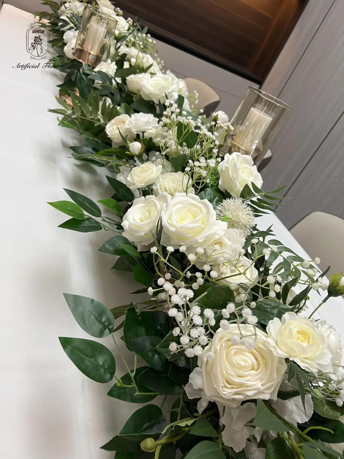 Popular Event Decorated Floral Table Runner Silk White Artificial