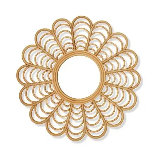 Boho Wall Decorative Handmade Rattan Cane Mirror Wicker Art Arch Cane