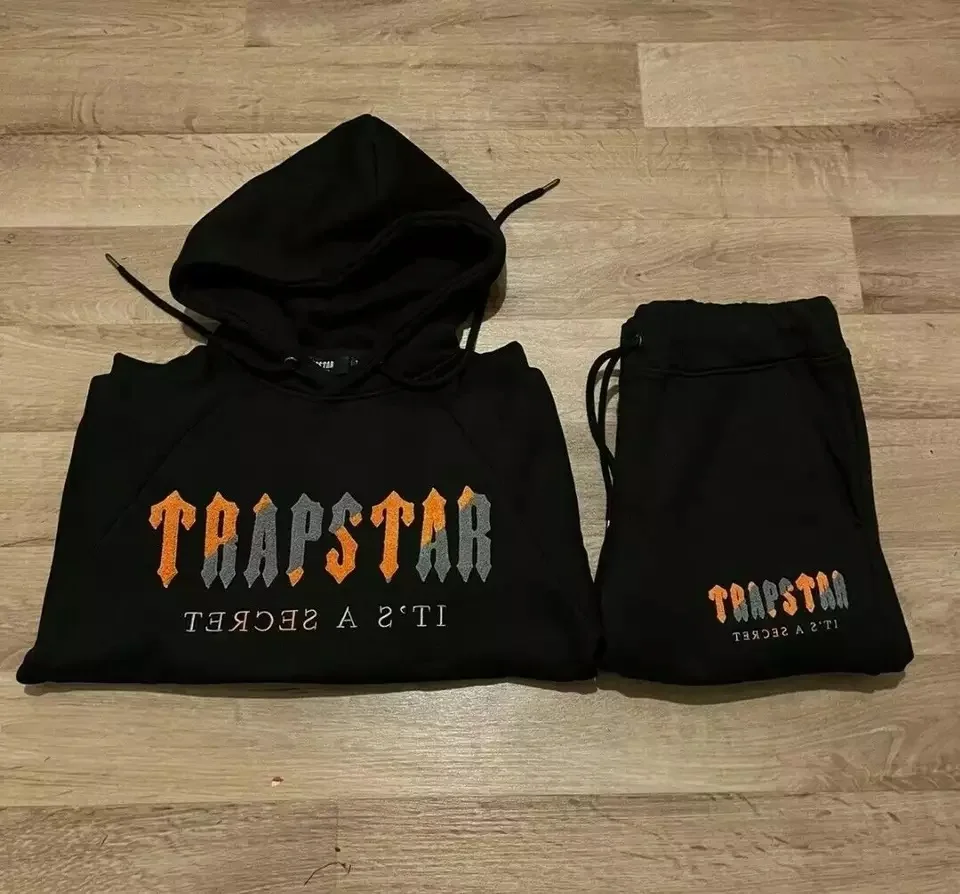 High Quality Custom Trapstar Chenille Embroidery Hooded Tracksuit Black ...
